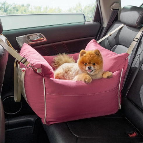 Lesure Small Dog Car Seat - Waterproof Booster Seat with Storage Pockets, Clip-On Safety Leash, Memory Foam Filling,