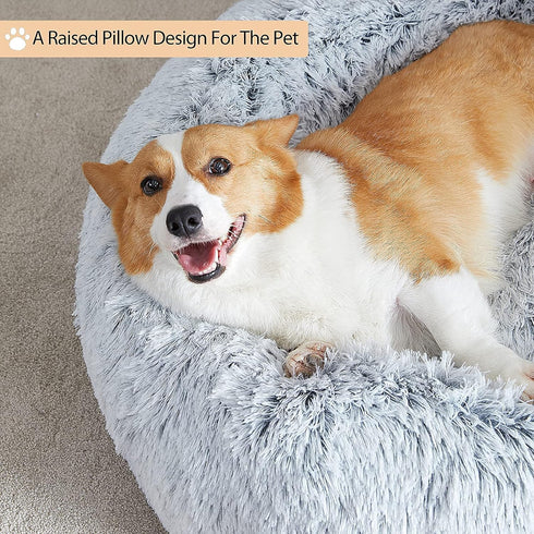 Calming Dog Bed & Cat Bed by WNPETHOME, Anti-Anxiety Donut Bed, Fluffy Faux Fur Cushion for Small Dogs and Cats