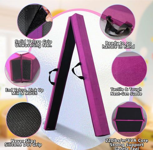 6FT/9FT 3-15- Folding Balance Beam for Kids ages Foldable Gymnastics Floor Beam,Anti-Slip ,Carrying Bag, Faux Suede