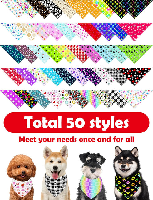 50 Pack Set PET SHOW Paw Pattern Small Dog Bandanas Bulk XS Washable Puppy Girl Boy Triangle Bibs Kerchief Cats Scarves