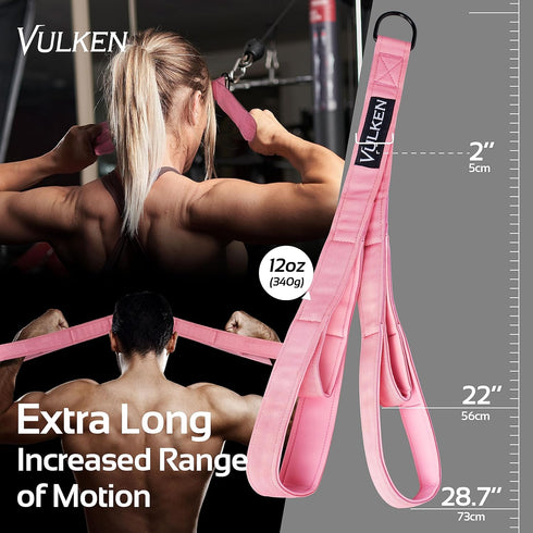 Vulken Tricep Rope Cable Attachment, 28.7 Inch & 22 Inch Two Lengths Built in One Pull Down Rope, Black & Pink