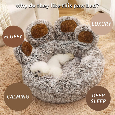 Jiupety Pet Round Paw Shape Bed, Calming Donut Dog Bed for Medium and Small Dogs, Machine Washable, Gray