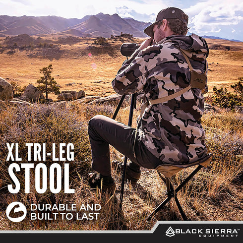 225 lbs, Black Sierra Folding Hunting Stool w/Shoulder Strap Supports Lightweight Collapsible Tripod Seat, Foldable