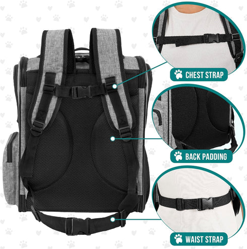 PetAmi Dog Backpack Carrier for Small Large Cats and Puppies, Ventilated Travel Bag, Airline Approved, Grey