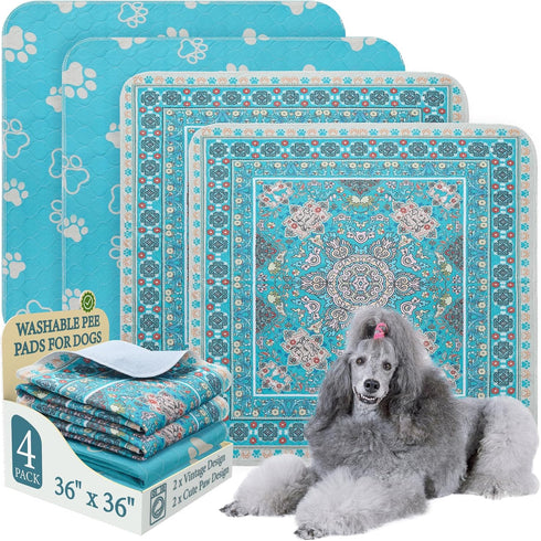 Homimp Washable Pee Pads for Dogs, 4 Pack Reusable Puppy Pads, Absorbent Leakproof Non Slip Training Pads, 36"x36"