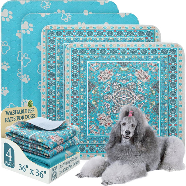 Homimp Washable Pee Pads for Dogs, 4 Pack Reusable Puppy Pads, Absorbent Leakproof Non Slip Training Pads, 36"x36"