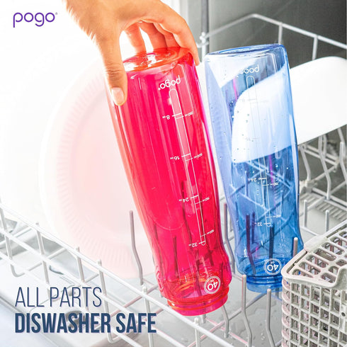 Pogo Plastic Water Bottle with Chug Lid and Carry Handle - Reusable, BPA Free, 18oz, 32oz, 40oz, 64oz