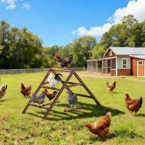 Vorhomness 2 1012 Pine Wood Chicken Perch with Swings & Ladder, Multi-Level Chicken Roosting Bars for Backyard Coop