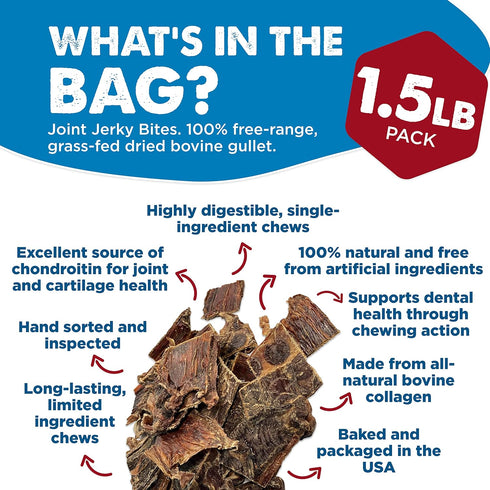 1.5 lb (Pack 1) Best Bully Sticks Joint Jerky Gullet Bites - of - All-Natural Beef Snack