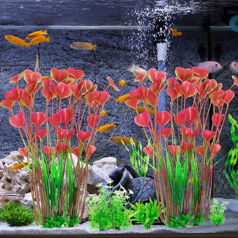 MyLifeUNIT 2 Pack Aquarium Plants, Tall Plastic Fish Tank Decorations, 15.75 Inches (Pink)