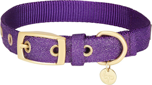 Blueberry Pet 6 Colors Designer Mixed Metallic Thread Adjustable Dog Collar, Dazzling Tinsel Purple with Metal Buckle,