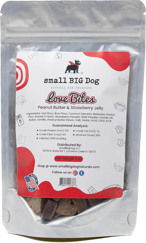 Love Bites Treats, 5oz - All-Natural Peanut Butter and Strawberry Hearts, 100% Natural Ingredients