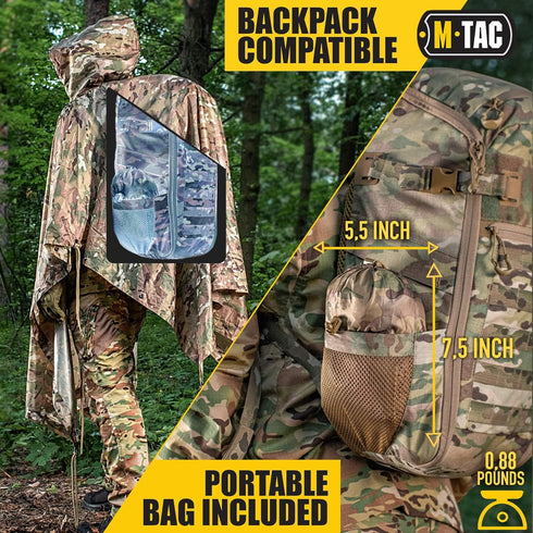 M-Tac Tactical Rain Poncho - Army Military Waterproof Ripstop Shelter for Camping and Outdoor Hunting