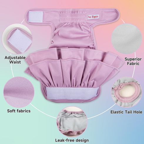 Female Dogs Diapers Belly Bands (3 Pack), Washable Reusable Skirt Doggy Wraps for Potty Training, XLarge