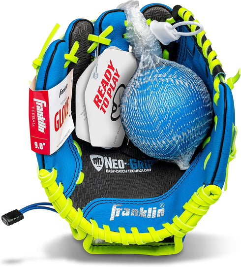 Franklin Sports Teeball Glove, Left and Right Handed Youth Fielding Glove, 9.0 Inch, Ready to Play with Ball