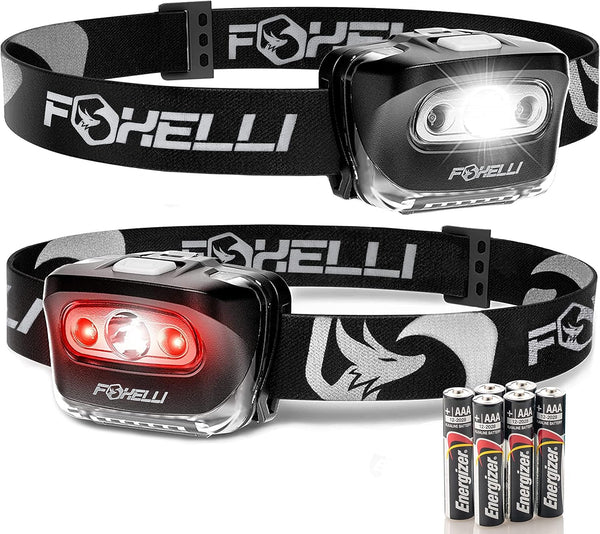 Foxelli LED Headlamp Flashlight for Adults & Kids, Lightweight Waterproof Headlight for Running, Camping, Hiking