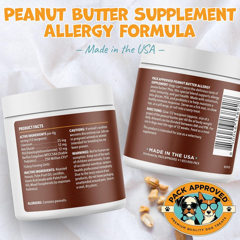 Pack (239g) Approved Dog Peanut Butter - Aids Dog Itching Skin Relief & Allergy Support with Colostrum - Contains
