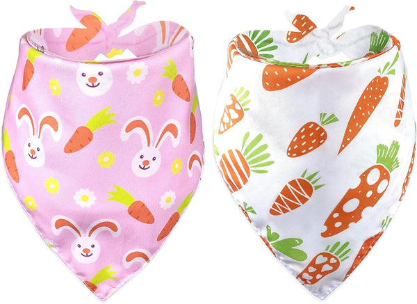 Easter Day Dog Bandana - Holiday Bunny and Carrot Scarfs for Small Medium Large Dogs Cats (Hoppy Hour/Pink, Small)