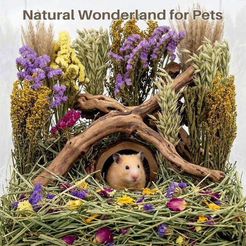 42Pcs Sukh Herb Bedding Habitat Decor - Natural Flower Hamster Mate Herbs Sprays Cage Safe Pet Accessories Decorations