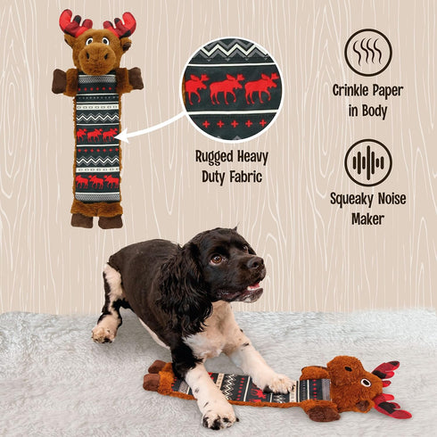 Lazy One Moose Squeaky Dog Toy, Soft Crinkle Toy for Heavy Chewers