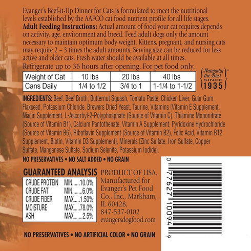 Evanger's Heritage Classics Beef It Up Dinner for Cats, 12, 12.5 oz cans