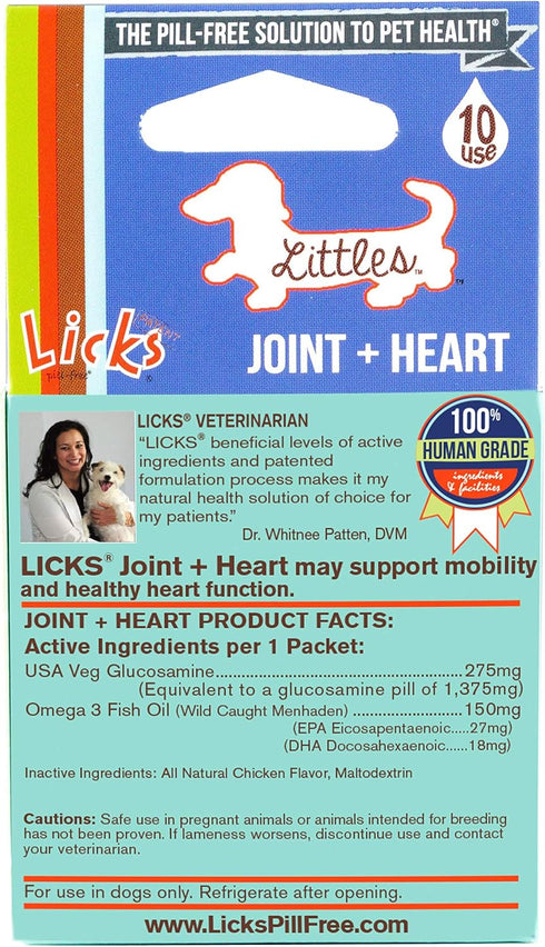 Licks Pill-Free Small Breed Dog Joint and Heart Supplement - Glucosamine & Omega 3 Fish Oil Gel Packets