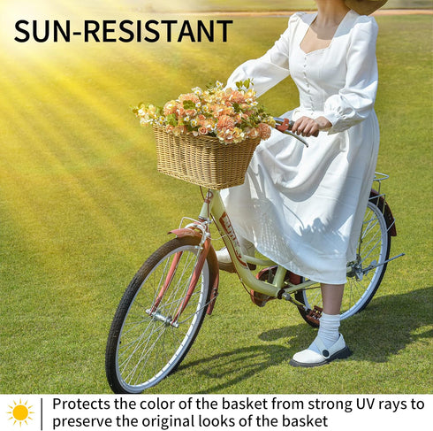 GRANNY SAYS Large Wicker Bike Basket with Accessories, Waterproof Front Bicycle Basket with Handles for Adult Bikes
