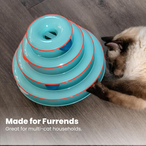 4-Tier 4 Catstages Chase Meowtain Interactive Cat Track Toy Spinning Balls, Non-Slip Base, Ideal for Indoor Cats, Blue