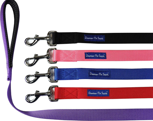 Downtown Pet Supply Heavy-Duty Dog Leash, 6ft, Padded Comfort Handle, Stainless Steel Fastener, Blue - 0.75in Wide