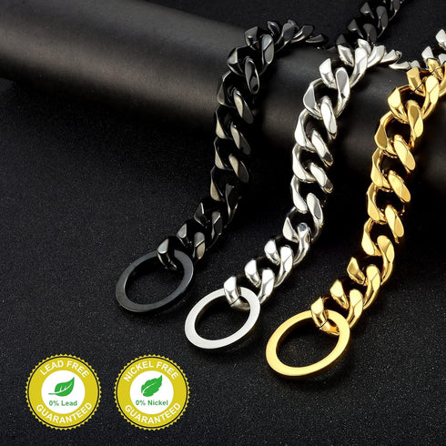 Chain Dog Collar: 18K Gold Cuban Link, Heavy Duty Slip Collar for Small Dogs (14", Fits Neck 10" to 12.5")