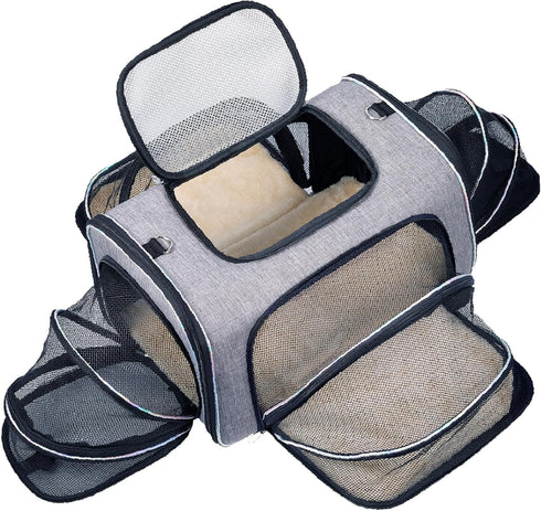 4 Sides Expandable Cat Travel Bag, Airline Approved Collapsible Soft-Sided Carrier for Kittens & Small Animals