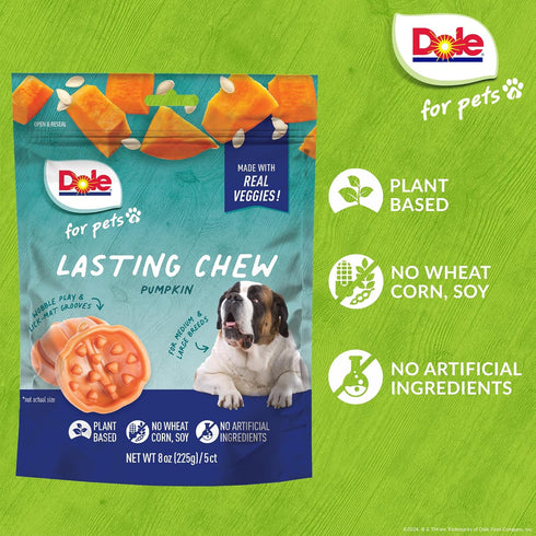 Freshly Fetched Lasting Chew Dog Treats, Pumpkin Flavor, 8 Ounce - 6 Pack | No Wheat, Corn, Soy, or Artificial Additives