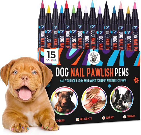 Dog Nail Polish Pens Quick Dry 15 Colors - Easy Application, Dog Safe Nail Polish for Dogs and Cats