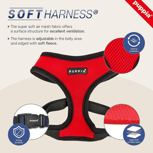 Puppia Soft Dog Harness - No Choke Over-The-Head, Triple Layered Breathable Mesh, Pink, Medium