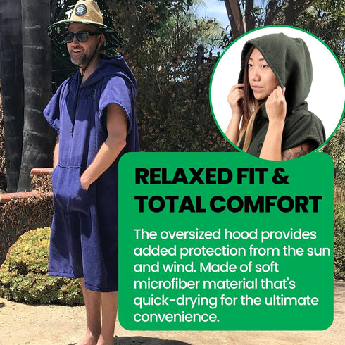 COR Surf Poncho Changing Towel Robe with Hood and Front Pocket, Doubles Up As A Beach Towel and Blanket, Made of Quick