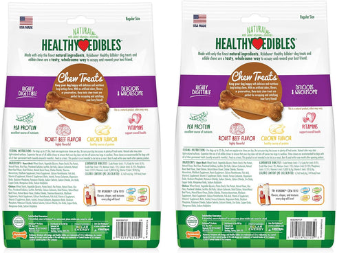 Nylabone Healthy Edibles Natural Dog Chews, Long Lasting Roast Beef & Chicken Flavor Treats, Small/Regular, 24 Count.