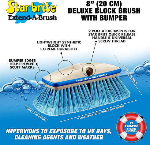 8" 3/4" (040162) STAR BRITE Premium Medium Wash Brush Head W/Bumper - Dual Connections Fit Either Standard Threaded