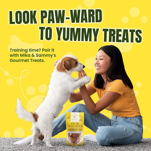 Mika & Sammy's Gourmet Chicken Jerky Dog Treats Made in USA, Kiss Me Fresh Breath, 5oz Bag