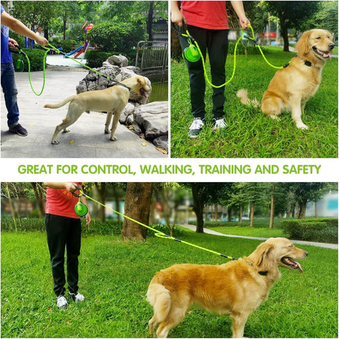 6ft Double Handle Dog Leash with Padded Handle, Reflective Double Loop for Large Medium Dog Control (Green)