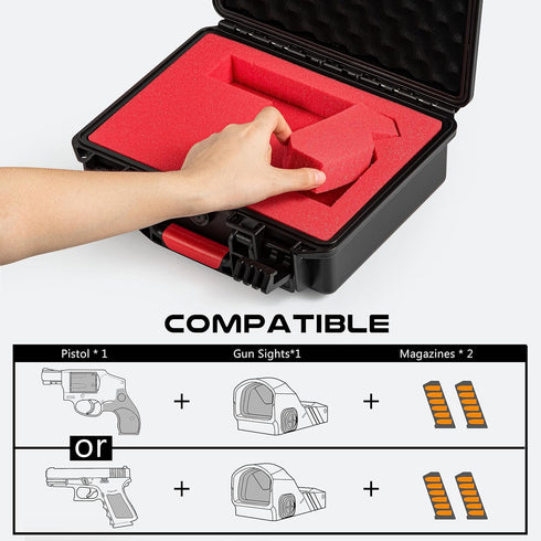 TSA Approved Gun Case, Hard Shell Waterproof & Foam Shock Proof, 11”*9.4”*4.5” Travel Case for 9mm Pistol