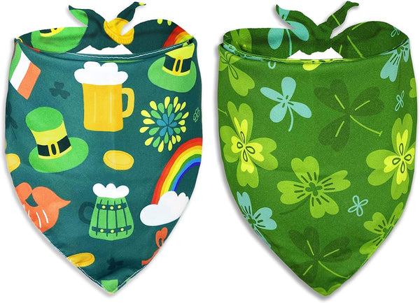 St. Patrick Dog Cat Bandana, Holiday 2 Pack Irish Rainbow Shamrock Scarfs for Small Medium Large Pets