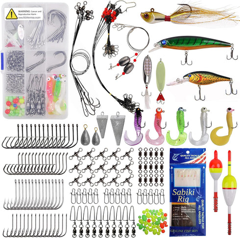 OROOTL Saltwater Fishing Tackle Kit, 212pcs Ocean Fishing Tackle Box with Rigs Hooks Lures Jig Spoons