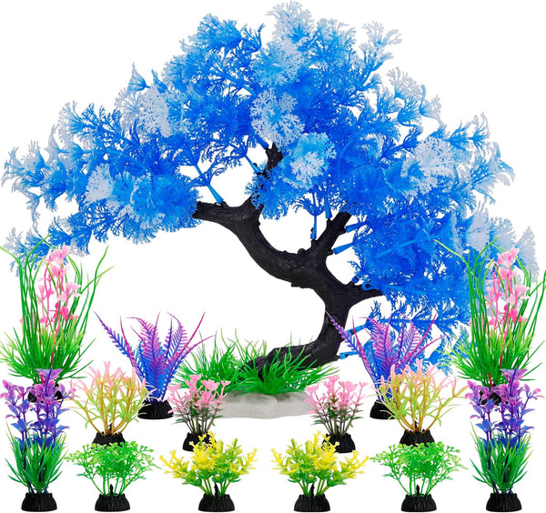 MyLifeUNIT Fish Tank Decorations - 15 Pack Artificial Aquarium Plants Tree Set for Fish Tank Decor