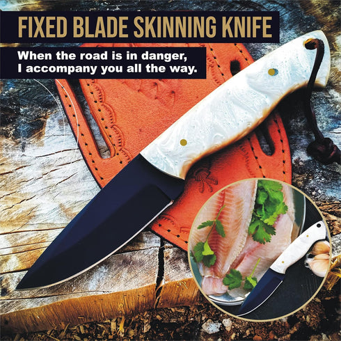 Handmade 8" Stainless Steel Hunting Knife with Sheath, Sharp Skinning Knife, Full Tang Survival Knife for Camping
