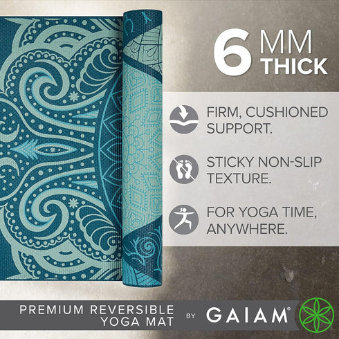 Gaiam Yoga Mat - Premium 6mm Print Reversible Non-Slip Exercise & Fitness Mat (68" x 24" x 6mm Thick)