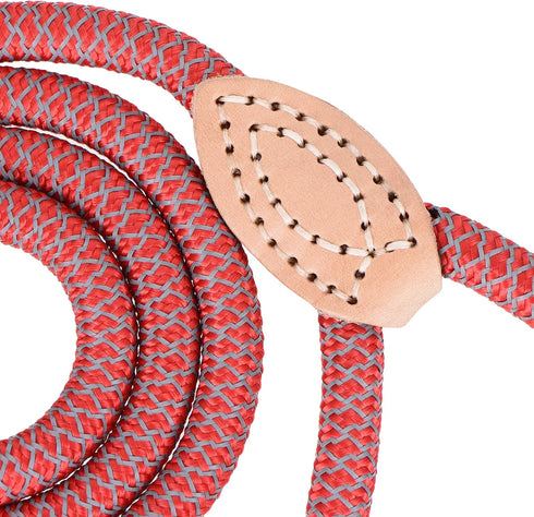 Mile High Life Chew Proof Dog Leash - Red Reflective Rope Leash with Leather Tip, 60 Inch for Strong Dogs