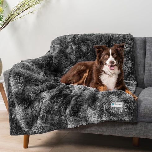 PetAmi Waterproof Dog Blanket for Large Dogs, Calming Sherpa Faux Fur Throw, Washable 60x80 Tie-Dye Black