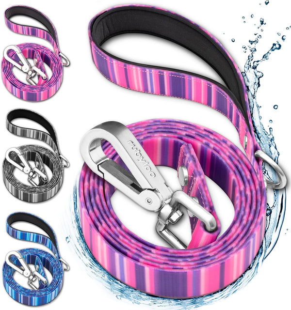 Waterproof Dog Leash 6ft, 100% Washable, Soft Padded Handle, Rust & Corrosion Resistant Clip (Pink, 1")