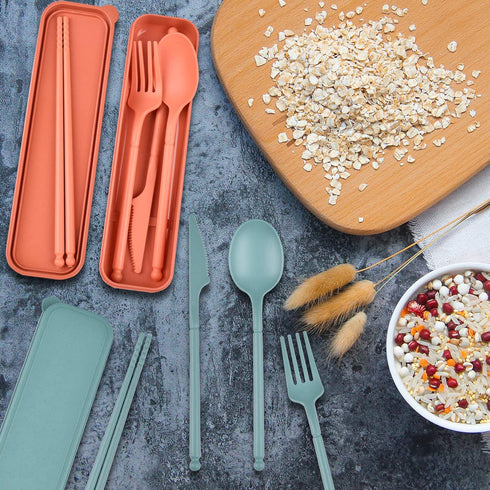 Travel Utensils with Case, Reusable Camping Utensil Set, Plastic Cutlery Set for Picnic, Camping or Daily Use