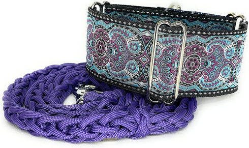 Martingale Dog Collar and Leash Set 2" Wide for Greyhound Saluki Whippet and Similar Breeds (11"-14")